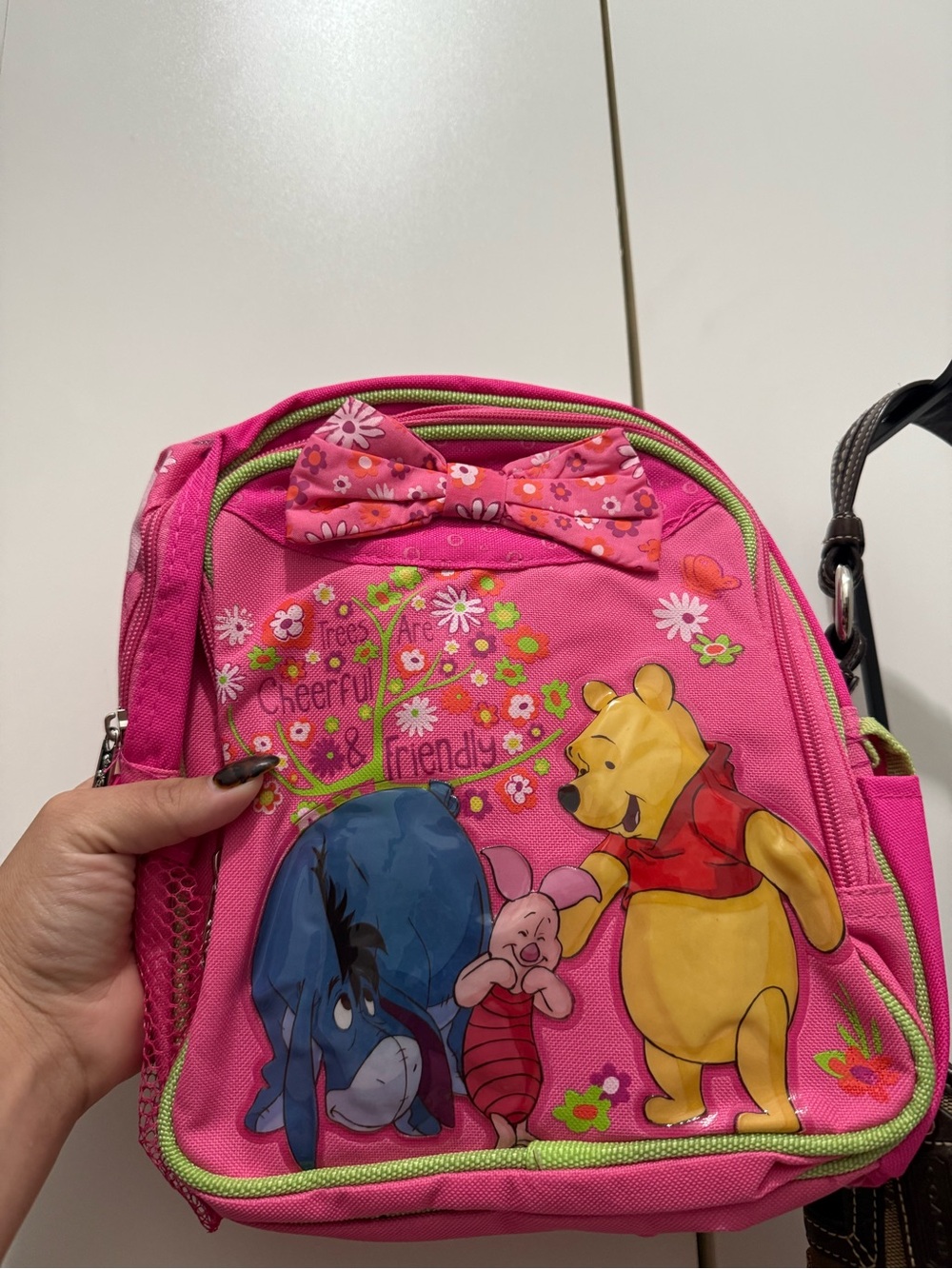 Disney Pink Winnie the Pooh Kids Crossbody Bag with Green Trim